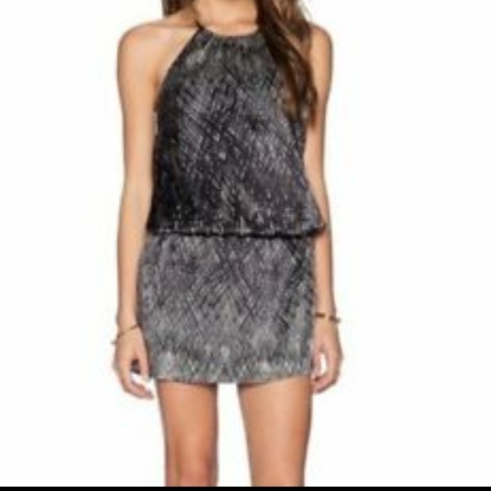 Joie Party Mobwife Silk Diamond Weave Blouson Sleeveless Dress Large Black